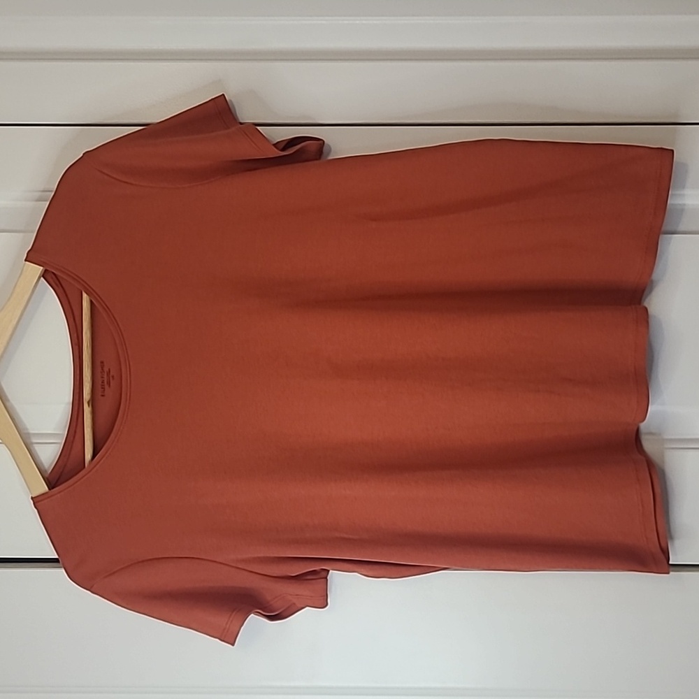 Eileen Fisher Organic Cotton Short Sleeve Orange Tee Shirt Top Size L